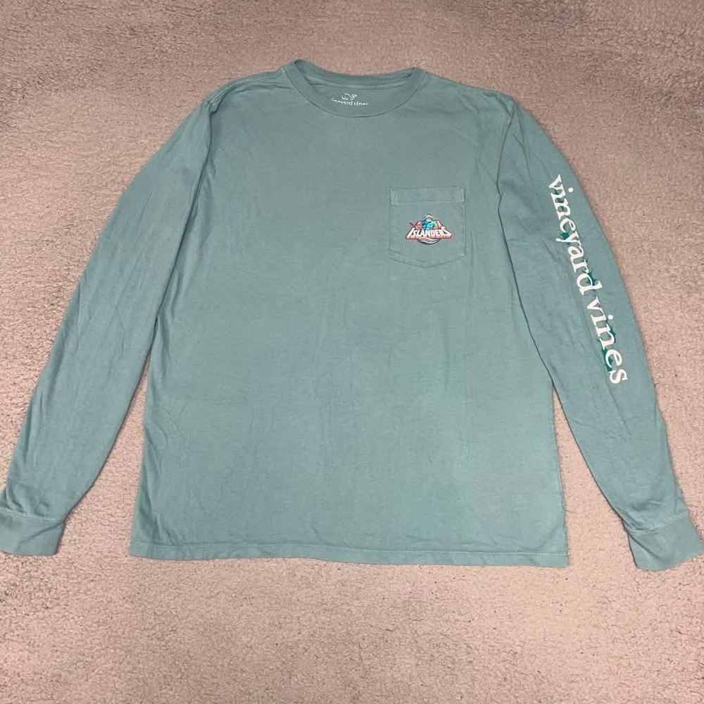 Vineyard Vines x NY Islanders Fisherman Shirt Mens Sz M Green 2-Side Long Sleeve